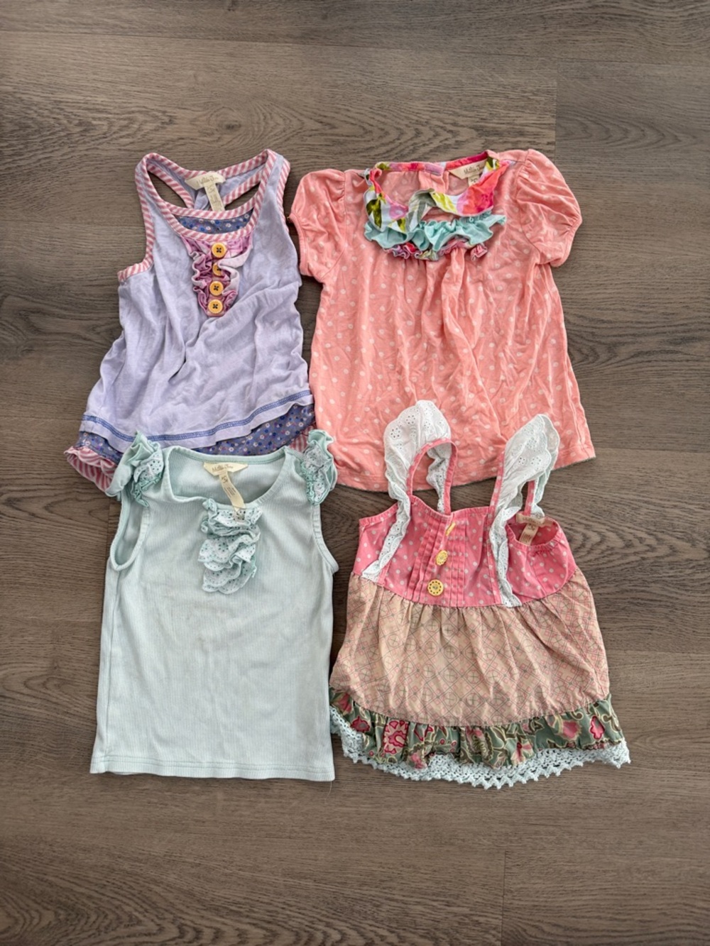 Girls Mixed Ruffle Tank & Tops - Pastel Pink, Lavender, Mint
